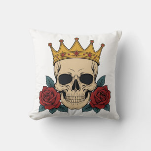 Gothic Skull Krone mit roten Rosen – Dunkler Biker Kissen
