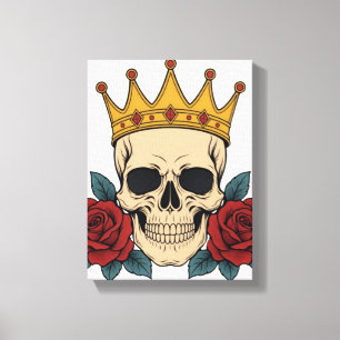 Gothic Skull-Krone mit roten Rosen – Dunkler Biker Leinwanddruck