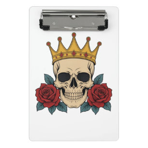 Gothic Skull-Krone mit roten Rosen – Dunkler Biker Mini Klemmbrett