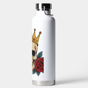 Gothic Skull-Krone mit roten Rosen – Dunkler Biker Trinkflasche