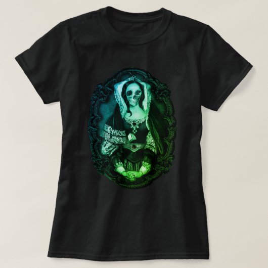 Gothic Skull Lady Green T - Shirt (Design vorne)