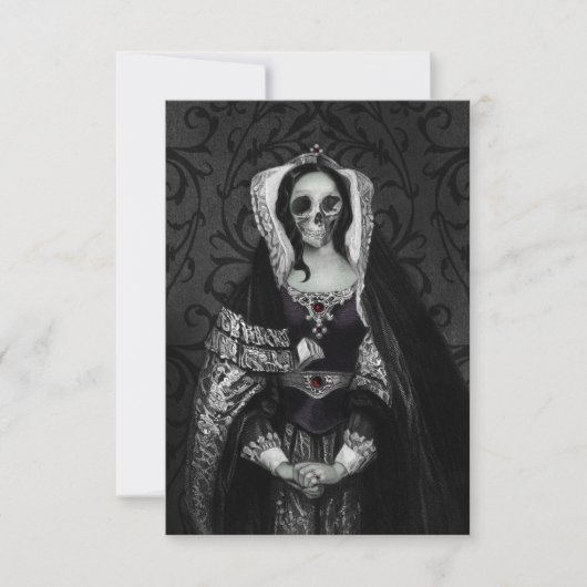 Gothic Skull Lady RSVP Karte (Vorderseite)