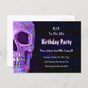Gothic Skull Lila Geburtstagsparty RIP bis zu sein Einladungspostkarte