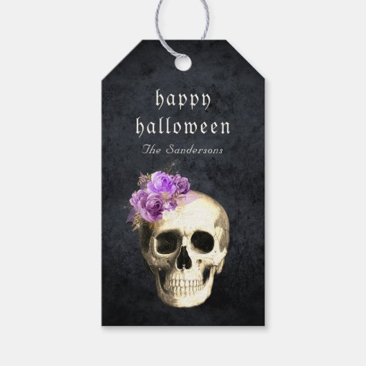 Gothic Skull Lila Rose Halloween Personalisiert Geschenkanhänger (Vorderseite)