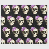 Gothic Skull Lila Rose Muster Halloween Geschenkpapier (Flach)