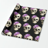 Gothic Skull Lila Rose Muster Halloween Geschenkpapier (Ungerollt)