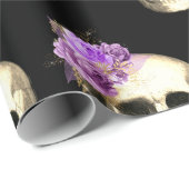 Gothic Skull Lila Rose Muster Halloween Geschenkpapier (Rolleneckpunkt)