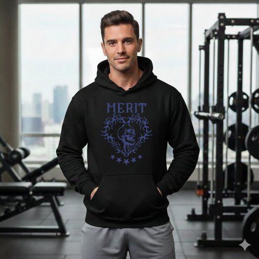 Gothic Skull MERIT Grafik Schwarz Kapuzenpullover Hoodie