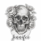 Gothic Skull mit Peonies Monogram wasserdicht Aufkleber (Vorderseite)