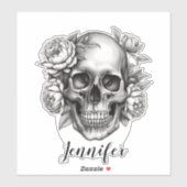 Gothic Skull mit Peonies Monogram wasserdicht Aufkleber (Blatt)