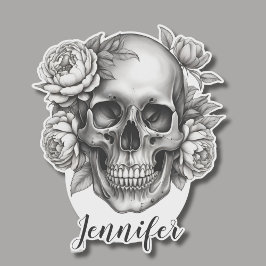 Gothic Skull mit Peonies Monogram wasserdicht Aufkleber