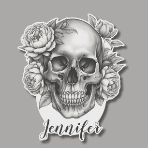 Gothic Skull mit Peonies Monogram wasserdicht Aufkleber
