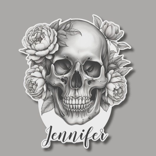 Gothic Skull mit Peonies Monogram wasserdicht Aufkleber