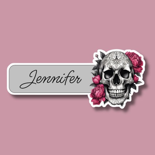 Gothic Skull mit Pink Peonies ID Aufkleber