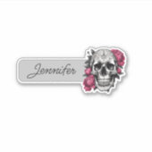 Gothic Skull mit Pink Peonies ID Aufkleber (Vorderseite)
