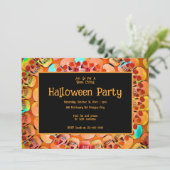 Gothic Skull Orange Abstraktes Halloween-Party Einladung (Stehend Vorderseite)