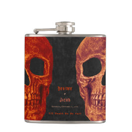 Gothic Skull Orange Black Hallowedding Flachmann