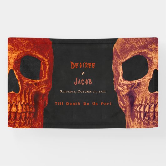 Gothic Skull Orange Black Halloween Banner (Horizontal)