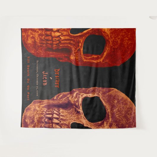 Gothic Skull Orange Black Halloween Hintergrund Wandteppich (Vorderseite (Horizontal))