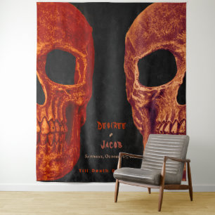 Gothic Skull Orange Black Halloween Hintergrund Wandteppich
