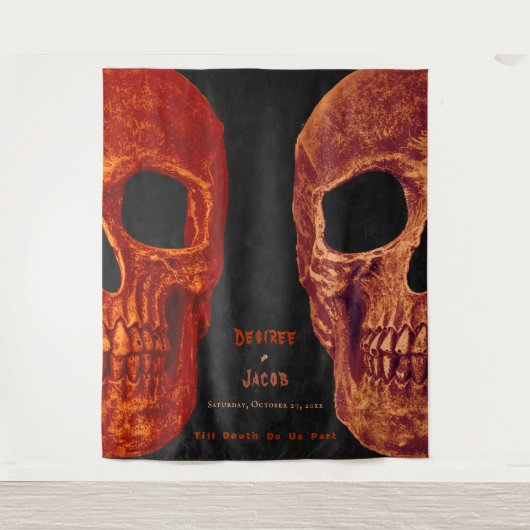 Gothic Skull Orange Black Halloween Hintergrund Wandteppich (Vorderseite)