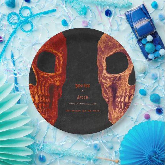 Gothic Skull Orange Black Halloween Pappteller (Party)