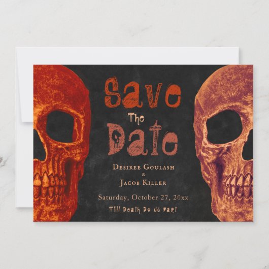 Gothic Skull Orange Black Halloween Save the Date (Vorderseite)