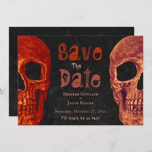 Gothic Skull Orange Black Halloween Save the Date (Vorne/Hinten)