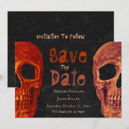 Gothic Skull Orange Black Halloween Save the Date