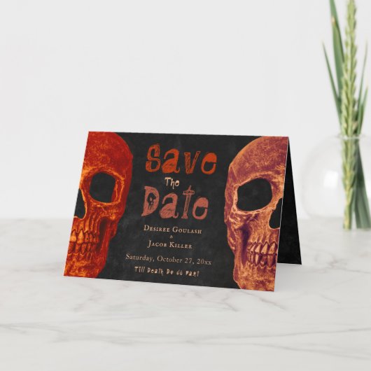 Gothic Skull Orange Black Halloween Save the Date Ankündigung (Vorderseite)