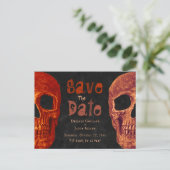 Gothic Skull Orange Black Save the Date Ankündigungspostkarte (Stehend Vorderseite)