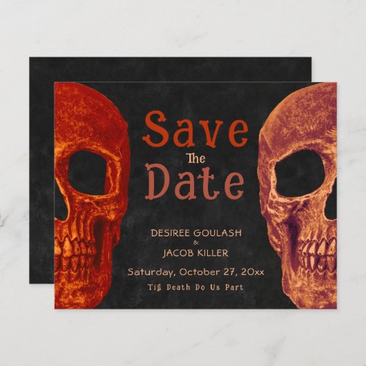 Gothic Skull Orange Black Save the Date Budget (Vorne/Hinten)