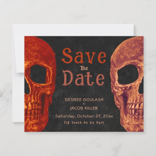 Gothic Skull Orange Black Save the Date Budget (Vorderseite)