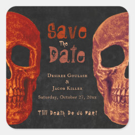 Gothic Skull Orange Black Save the Date Quadratischer Aufkleber