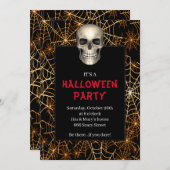 Gothic Skull Orange Spider Web Halloween-Party Einladung (Vorne/Hinten)