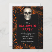 Gothic Skull Orange Spritzer Halloween-Party Einladung (Vorderseite)