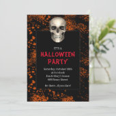 Gothic Skull Orange Spritzer Halloween-Party Einladung (Stehend Vorderseite)