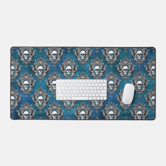 Gothic Skull Pattern auf blau Schreibtischunterlage (Tastatur & Maus)