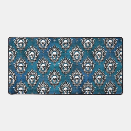 Gothic Skull Pattern auf blau Schreibtischunterlage (Vorderseite)