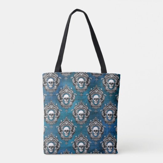 Gothic Skull Pattern auf blau Tasche (Rückseite)