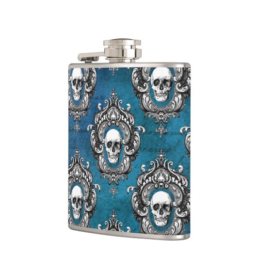 Gothic Skull Pattern auf Royal Blue Flachmann (Links)