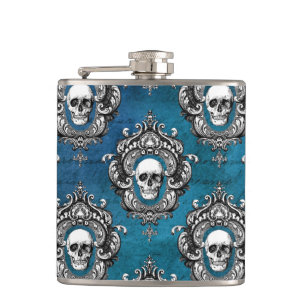 Gothic Skull Pattern auf Royal Blue Flachmann