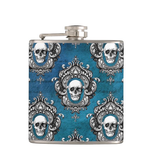Gothic Skull Pattern auf Royal Blue Flachmann (Vorderseite)