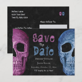 Gothic Skull Pink Blau Save the Date Ankündigungspostkarte