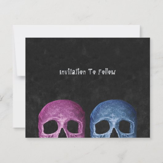 Gothic Skull Pink Blue Budget Save the Date (Rückseite)