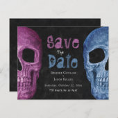 Gothic Skull Pink Blue Budget Save the Date (Vorne/Hinten)