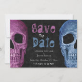 Gothic Skull Pink Blue Halloween Save the Date (Vorderseite)