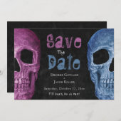 Gothic Skull Pink Blue Halloween Save the Date (Vorne/Hinten)