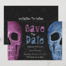 Gothic Skull Pink Blue Halloween Save the Date