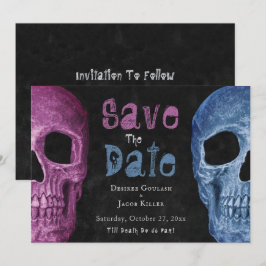 Gothic Skull Pink Blue Halloween Save the Date